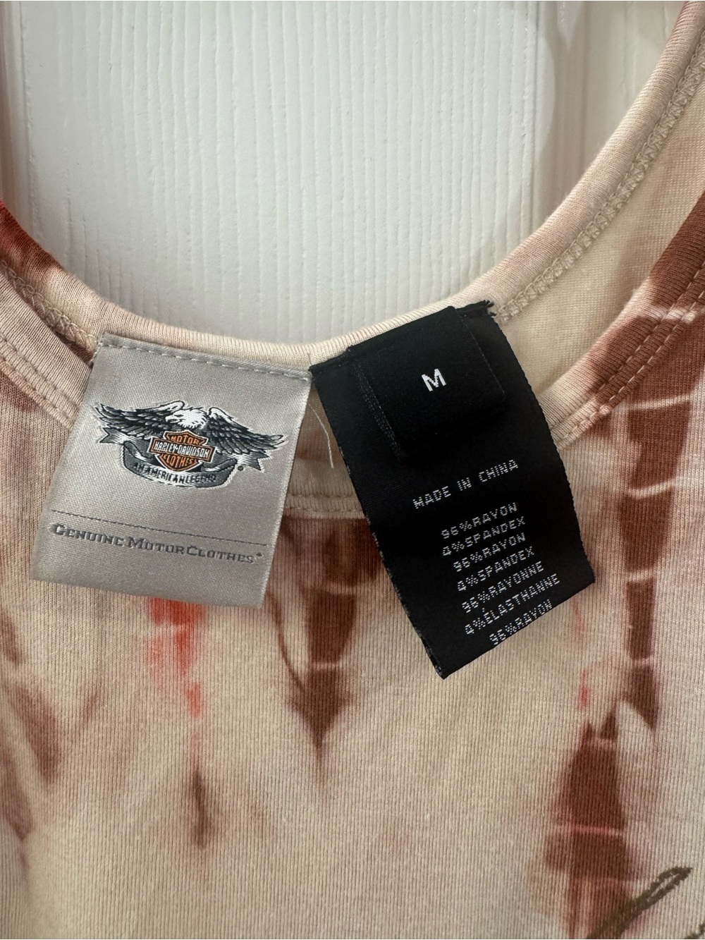 Harley-Davidson Eagle Graphic Tie Dye Criss Cross Back Tank Top Cream, Size M - Picture 3 of 3